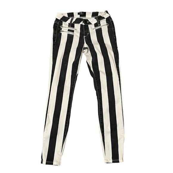 Bebe Womens Striped Jeans Retro Edgy Zipper Detail 26 Waist Low Rise Cropped‎ - Picture 1 of 8